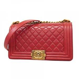 Chanel Boy Chain Shoulder Bag, Calfskin, Red, Women's